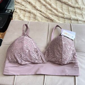 Elegant Mauve Lace Plunge Bra with Adjustable Straps